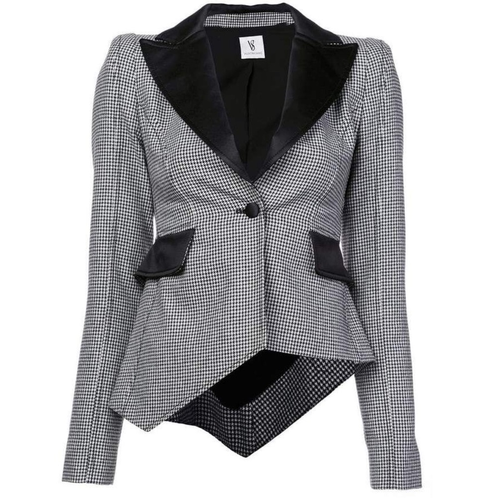 Valentina Shah Maria Houndstooth Asymmetric Blazer Jacket Size 0 NWT Black White